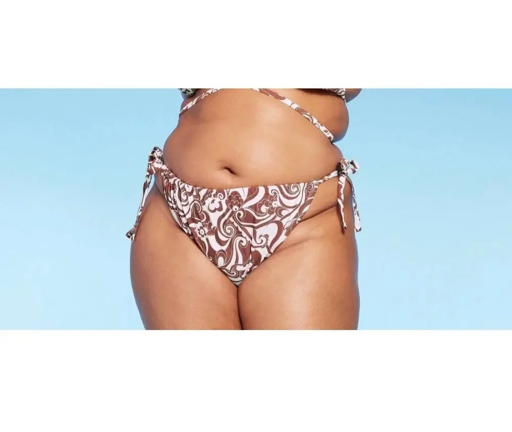 Wild Fable Low Rise High Leg Side Tie Brown Cheeky Bikini Swim Bottom 3X 24-26